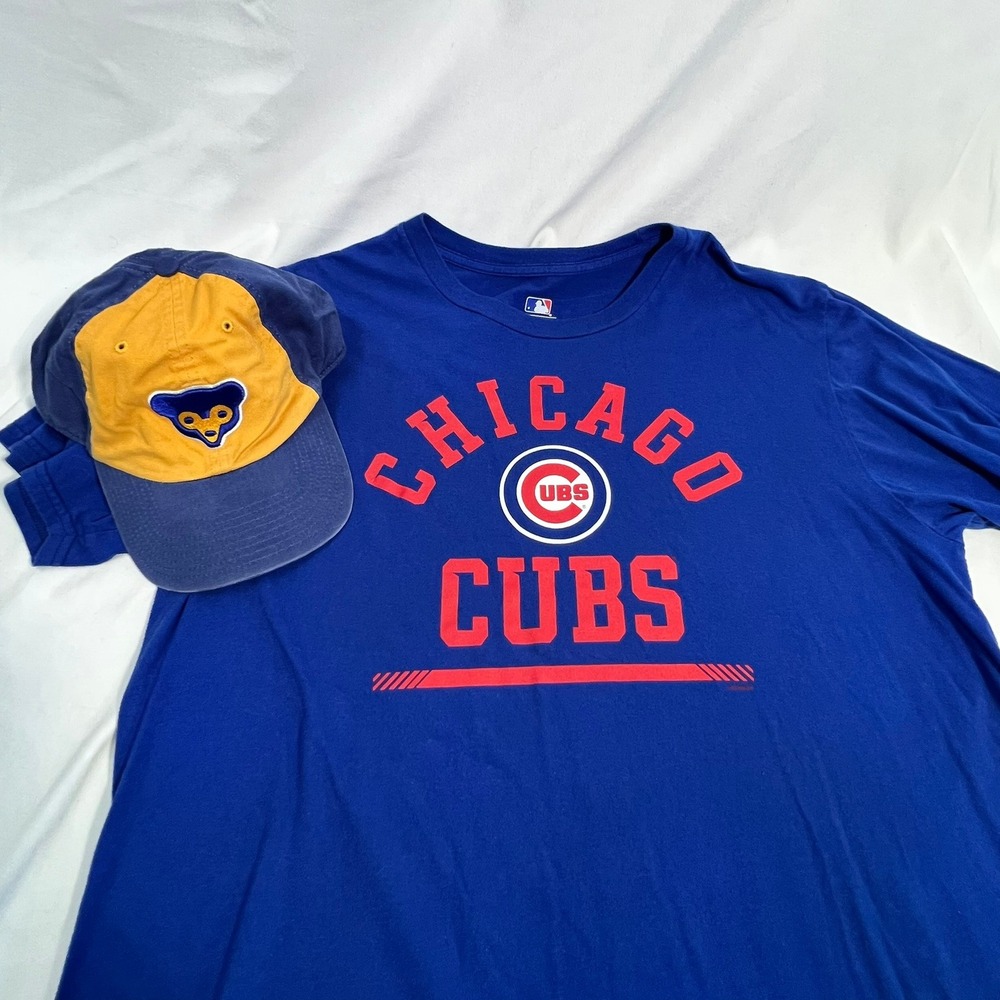 Chicago Cubs MLB T-Shirt and Cooperstown Hat Bundle Blue Large vintage logo cap